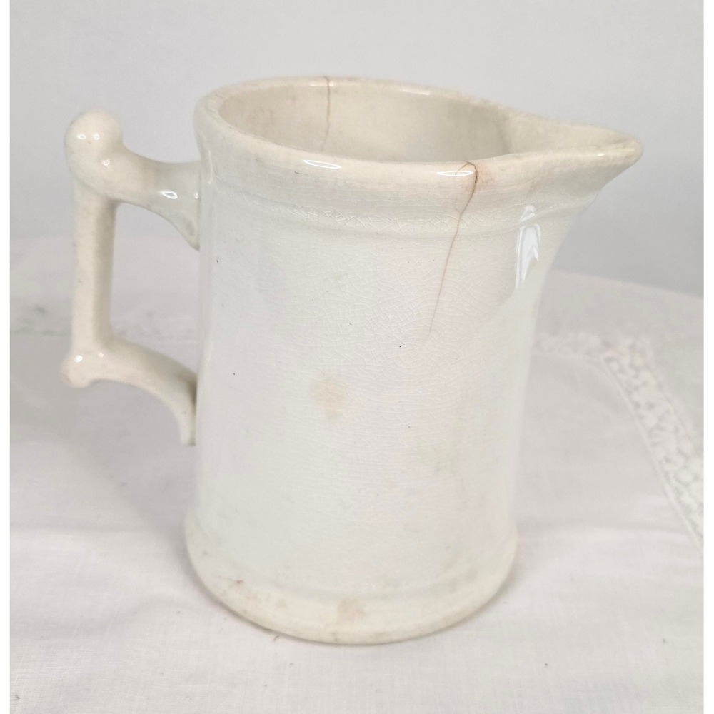 Antique White Ironstone Pitcher Farmhouse Creamer Jug Crazed Pottery 6 inch